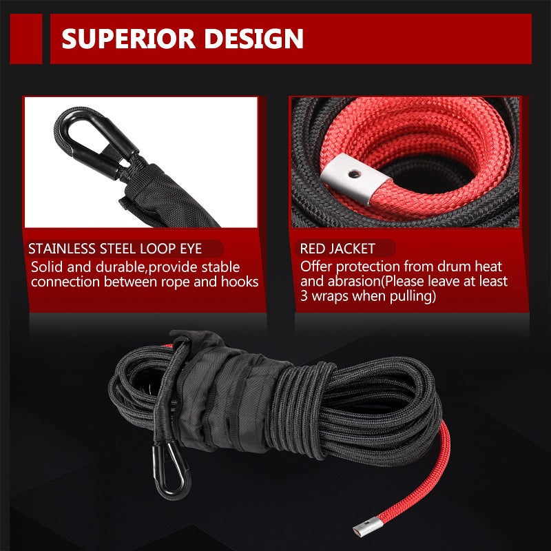 BUNKER INDUST Synthetic Winch Rope 3/8" x 85',26000Ibs Winch Cable Line Extension with Winch Jacket Rope and Sleeve Protection for 4WD 4x4 Offroad Jeep ATV UTV SUV Truck Car Vehicle - Image 3